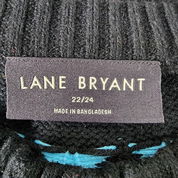 Lane Bryant Sweater Womens 22/24 Black Blue Red Fair Isle Jacquard Knit Crewneck - Picture 8 of 11